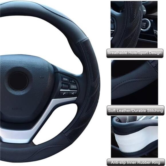 Breathable Auto Car Steering Wheel Cover for Men and Women Microfiber Leather - Picture 6 of 7